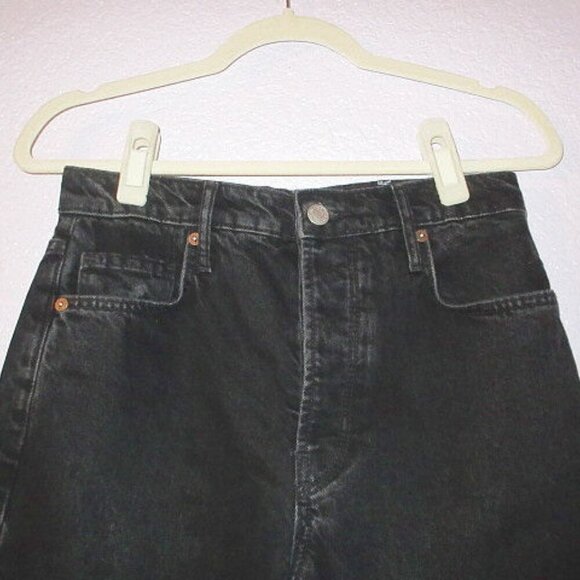 We The Free People Baggy Boyfriend Jeans Size 25 High Button Fly Fringe Crop - Picture 2 of 12